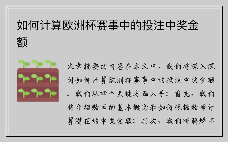 如何计算欧洲杯赛事中的投注中奖金额