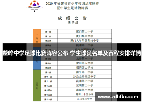 鳌峰中学足球比赛阵容公布 学生球员名单及赛程安排详情